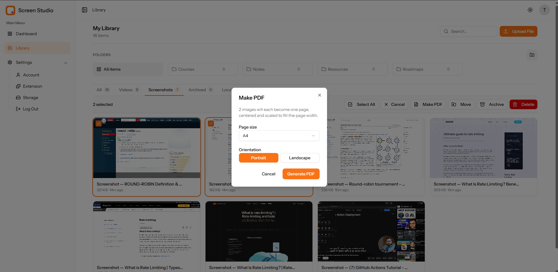 পেজ সাইজ এবং ওরিয়েন্টেশন অপশনসহ Make PDF ডায়ালগ